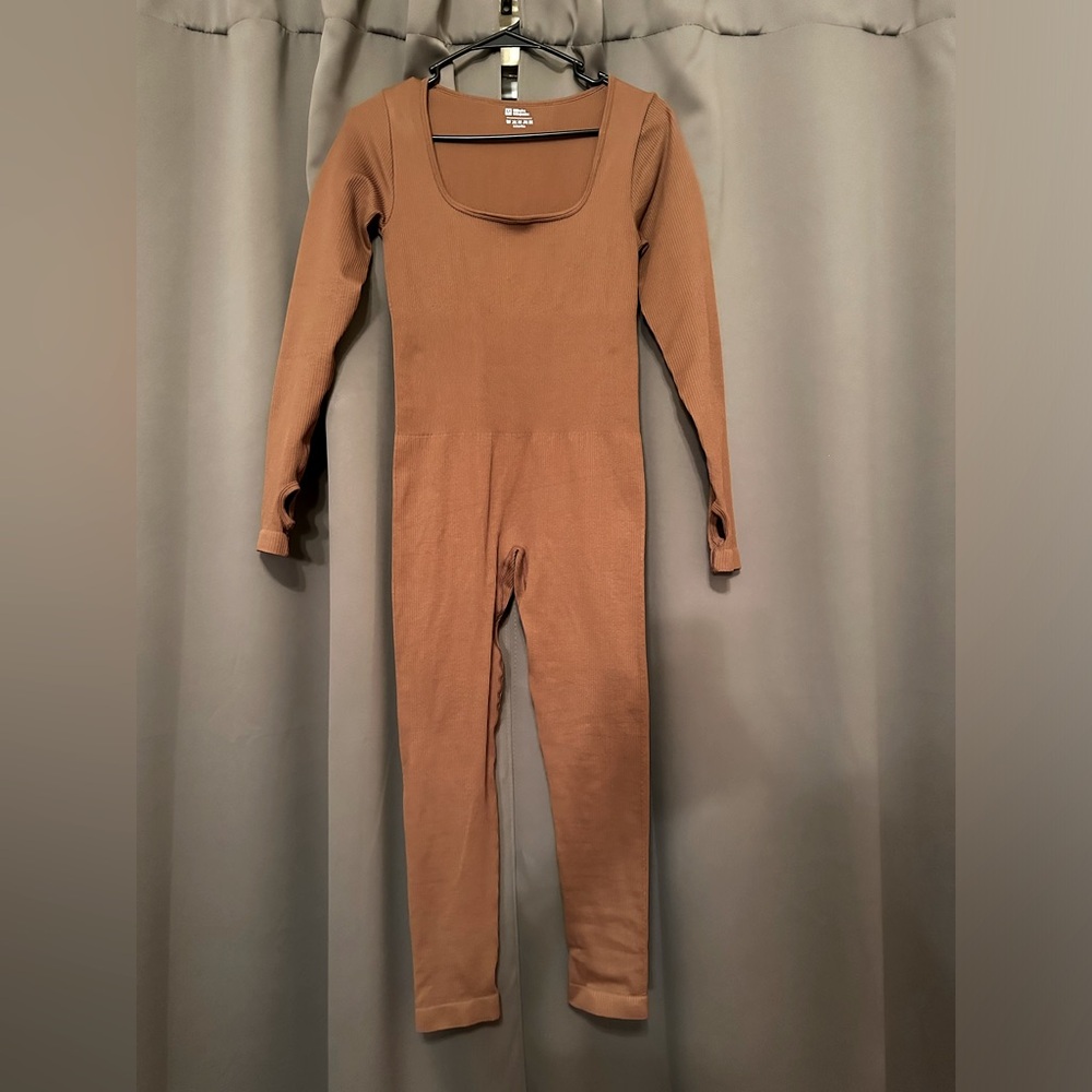 OQQ Ribbed Tummy Snatching Jumpsuit - Brown - Medium